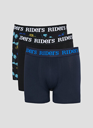 Riders By Lee Pamuklu Esnek Regular Fit Lacivert Siyah Desenli Logolu 3'lü Boxer Paketi