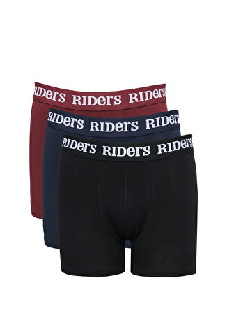 Riders By Lee Pamuklu Esnek Regular Fit Siyah Lacivert Bordo Logolu 3'lü Boxer Paketi