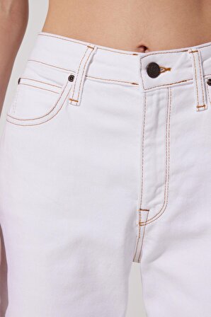Carol Straight Fit Düz Kesim Yüksek Bel Beyaz Esnek Jean Kot Pantolon