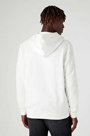 Regular Fit %100 Pamuk Kapüşonlu Tam Fermuarlı Beyaz Sweatshirt
