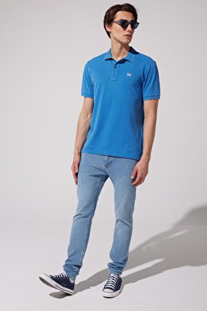 Regular Fit Normal Kesim Polo Yaka Mavi Tişört