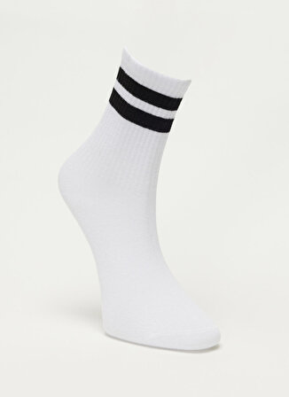 Yüksek Kesim Siyah Şeritli Tekli Çorap
