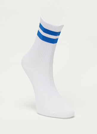 Yüksek Kesim Mavi Şeritli Tekli Çorap