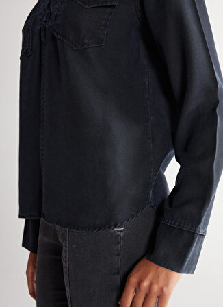 Regular Fit Normal Kesim Yakası Bağcıklı Siyah Jean Kot Gömlek