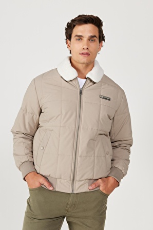 Regular Fit Normal Kesim Bej Sherpa Bomber Ceket