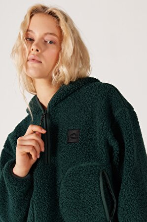 All Terrain Gear Regular Fit Kapüşonlu Yarım Fermuarlı Yeşil Sherpa Sweatshirt