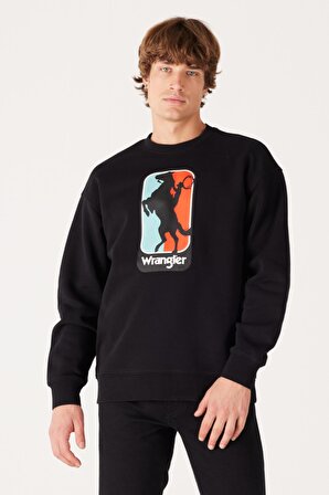 Regular Fit Normal Kesim %100 Pamuk Bisiklet Yaka İçi Polarlı Siyah Sweatshirt