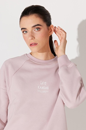 Oversize Fit Rahat Kesim Bisiklet Yaka Şardonlu Açık Pembe Sweatshirt