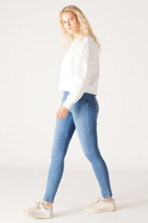 High Rise Skinny Fit Dar Kesim Yüksek Bel Açık Mavi Esnek Jean Kot Pantolon