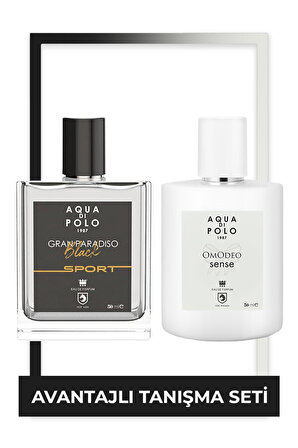 Aqua di Polo 1987 Omodeo Sense ve Gran Paradiso Black Sport 50 ml ikili Kadın Erkek Parfüm Seti STCC021163