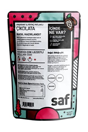 Saf Nutrition Amarantlı Pirinç Patlaklı Çikolata 40gr