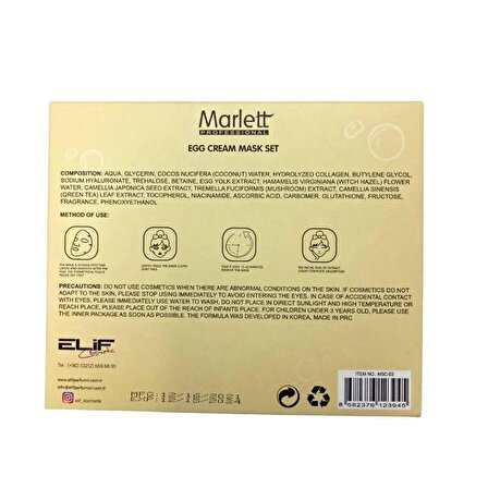 Marlett Hydration Yumurtalı Krem Yüz Maskesi