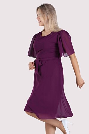 Kadın Büyük Beden Bağlama Detaylı Midi Şifon Elbise 4257/110