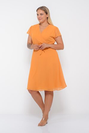 Kadın Kruvaze Yaka Midi Şifon Elbise 4449/110