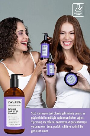 Maru.Derm Saç Onarıcı Sülfatsız Şampuan 400 ML | Yıpranmış Zayıf Saçlar | Sülfatsız, Tuzsuz, Vegan Şampuan