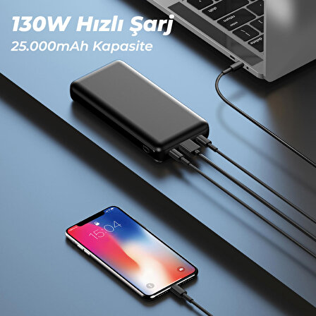 25000mAh 130W Süper Hızlı Powerbank Laptop Notebook Macbook Taşınabilir Şarj Cihazı