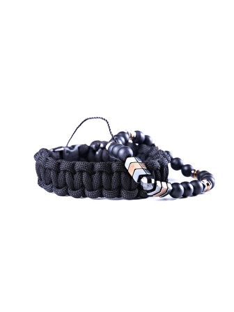 JTAW23KOB1225 PARACORD ve HEMATİT ONYX DOĞALTAŞ KOMBİN BİLEKLİK