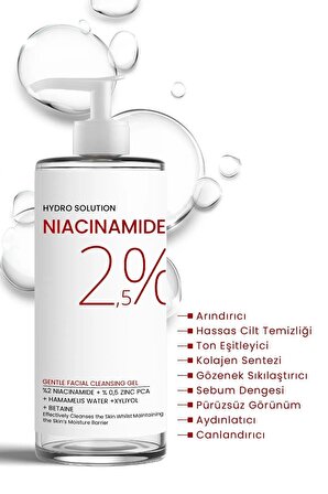 Hydro Solution %2 Niacinamide + %0,5 Zinc PCA 3'lü Temizleme Jeli Paketi 200 ML x3