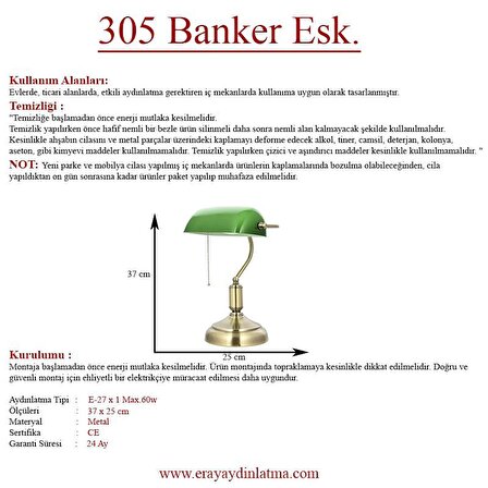 Banker Masa Lambası PVC Başlıklı Yeşil- Eskitme