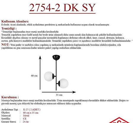 Opal Camlı 2li Siyah Avize