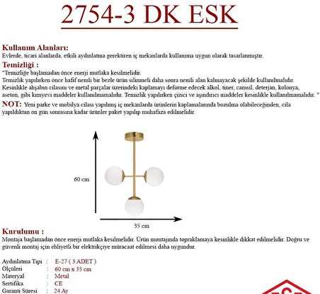 Opal Camlı 3lü Eskitme Avize