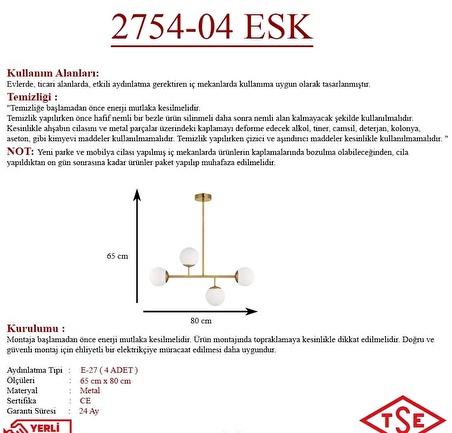 Opal Camlı 4lü Eskitme Avize