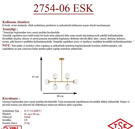 Opal Camlı 6lı Eskitme Avize