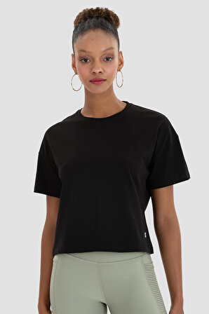 Superstacy Lily Oversize Siyah Crop Tshirt