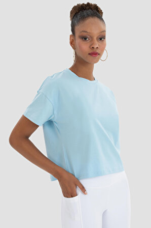 Superstacy Lily Oversize Mavi Crop Tshirt