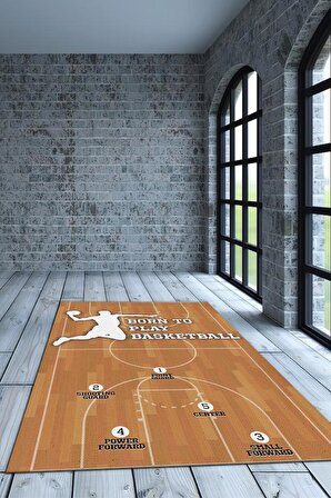 Homshtag Basketbol Oynamak İçin Doğdum Pamuklu Dokuma Tabanlı Yıkanabilir Kaymaz Dekoratif Basketbol Sever Halısı