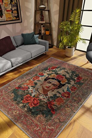 Homshtag Frida Kahlo,Modern Çiçek Desenli Art Deco Vintage Halı,Çok Renkli Maksimalist Halı