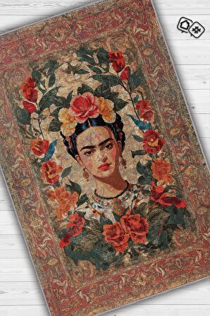Homshtag Frida Kahlo,Modern Çiçek Desenli Art Deco Vintage Halı,Çok Renkli Maksimalist Halı