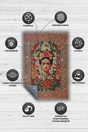 Homshtag Frida Kahlo,Modern Çiçek Desenli Art Deco Vintage Halı,Çok Renkli Maksimalist Halı