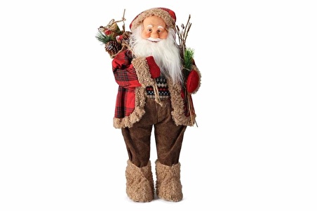 Porland Noel Baba Kırmızı Ekose Kürklü 85cm