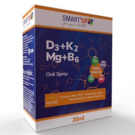 SmartUP D3K2 Magnezyum Malat ve B6 vit.içeren 20 ml Sprey