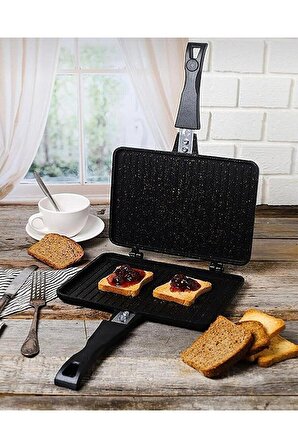 Döküm granit teflon ocak üstü tost makinası - el tostu