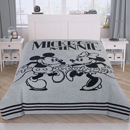 NONAME Pamuklu Mickey Mouse 100x120 cm Bebek Battaniyesi Gri-Siyah