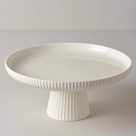 Linens Trend Porselen 26 cm Ayaklı Tabak Beyaz