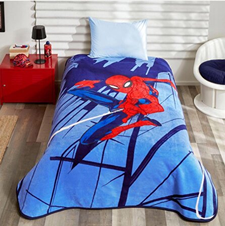 Taç Kristal Spiderman Tek Kişilik Polar Battaniye Mavi 160 x 220 cm