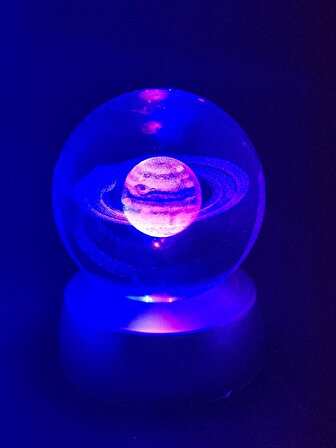 3D Satürn Işıklı Cam Küre