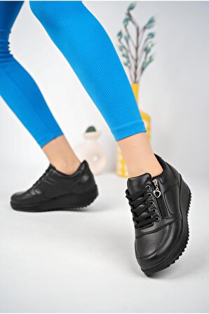Muggo Rexam Garantili Kadın Ortopedik Yüksek Taban Günlük Bağcıklı Fermuarlı Sneaker Spor Ayakkabı