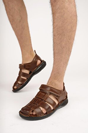 Muggo Edinburg Garantili Erkek Günlük Hakiki Deri Rahat Yumuşak Taban Ortopedik Sandalet