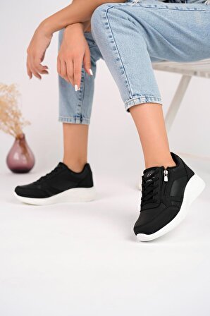 Muggo Asel Garantili Kadın Ortopedik Günlük Bağcıklı Yandan Fermuarlı Rahat Sneaker Spor Ayakkabı