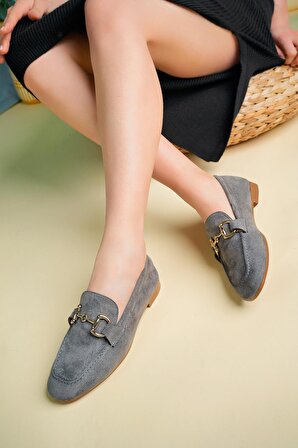 Muggo MONA Garantili Metal Tokalı Deri Kadın Loafer Günlük Ayakkabı