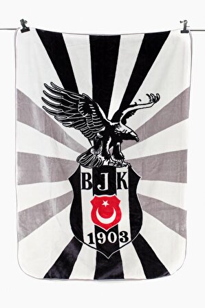 Kristal Beşiktaş Lisanslı Tek Kişilik Battaniye - Siyah - Beyaz