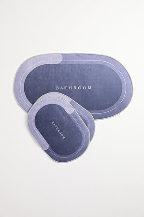 Dijital Baskı Bathroom Yazılı Yıkanabilir Kaydırmaz 3 Parça Banyo Paspas Takımı