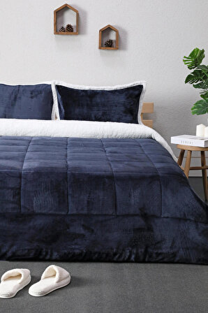 Favora Comforter Çift Kişilik Polar Battaniye Lacivert 220 x 240 cm Set