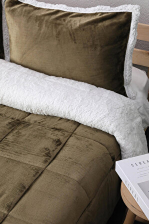 Favora Comforter Çift Kişilik Polar Battaniye Haki 220 x 240 cm Set