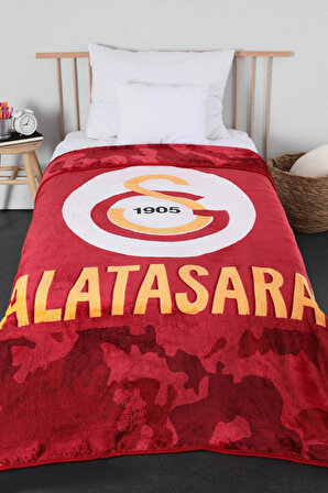 Taç Lisanslı Galatasaray Fanatik Tek Kişilik Battaniye - Sarı - Kırmızı