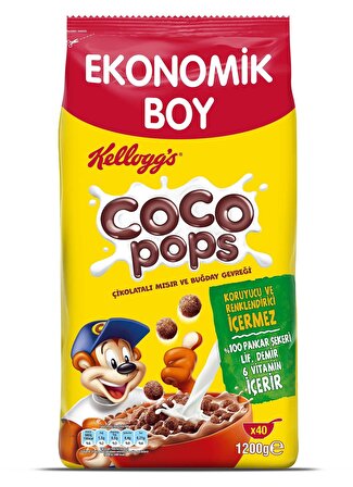 Kellogg's Coco Pops Çikolatalı Buğday ve Mısır Gevreği 1200 Gr, Lif, Demir ve 6 Vitamin içerir